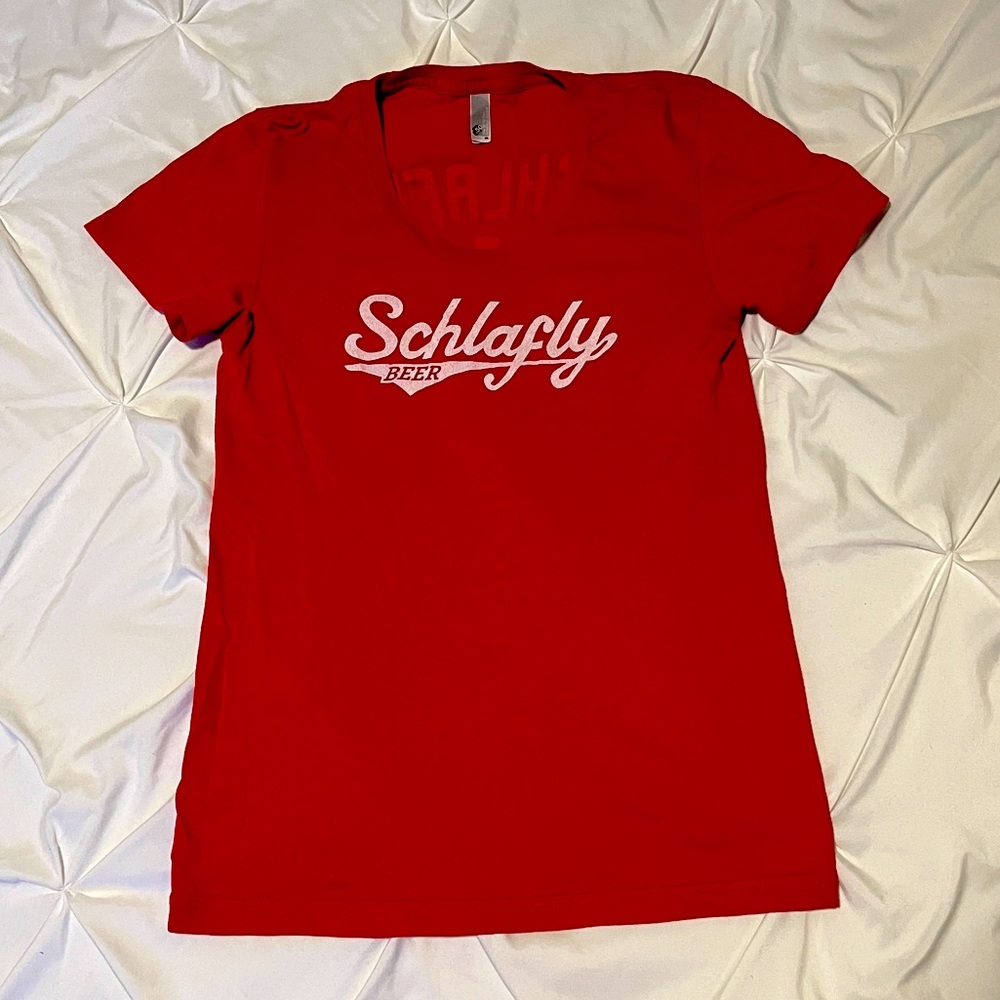 Schlafly Beer brewery fitted red long tee co-ed softball style blend tee juniors